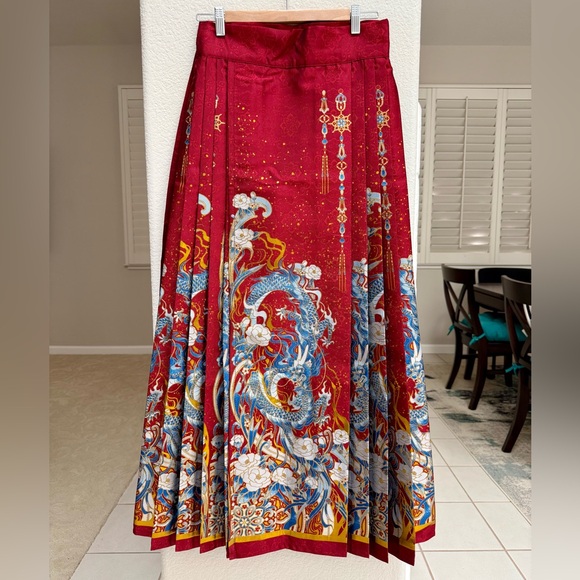 NWT Jacquard Chinese Pleated Long Skirt Mamianqun OS/L - Picture 1 of 13